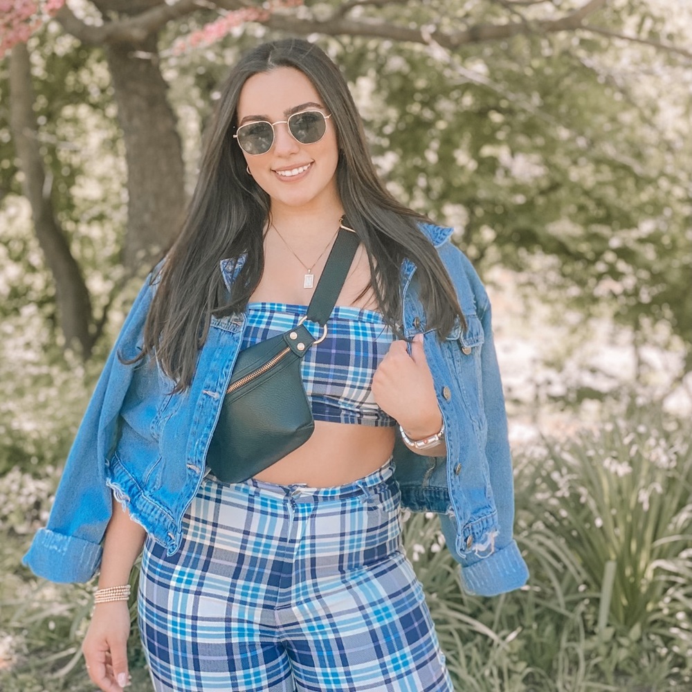 Plaid F21 Matching High Rise Pant + Crop Top Set